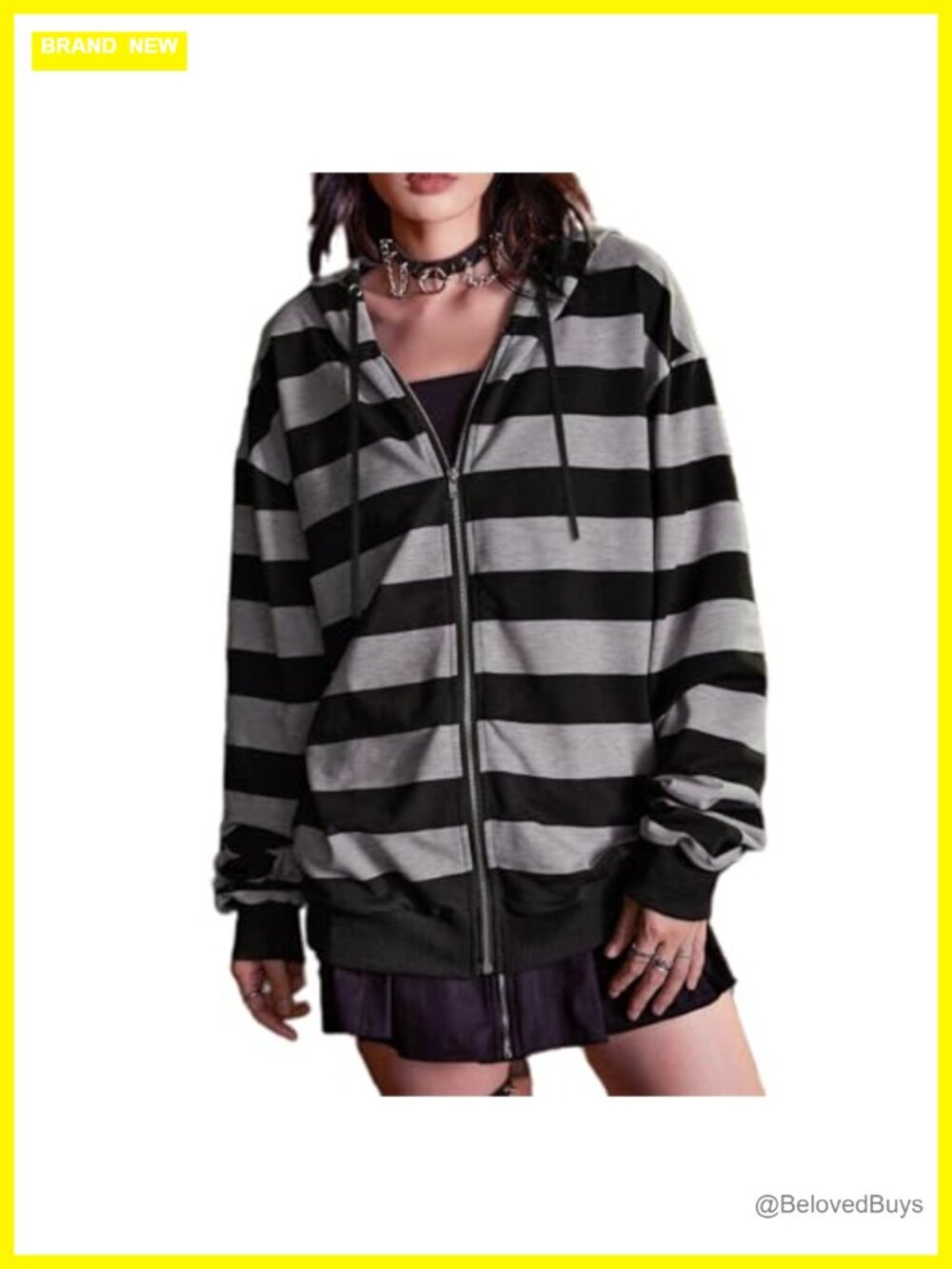 Women's Zip Up Striped Oversized Hoodie Long Sleeve 90s Y2K Grunge Sweatshirt